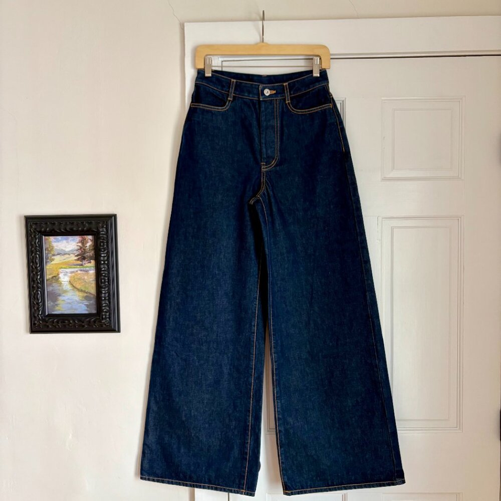 Kowtow High Puddle Jeans in Indigo Denim - Small - Brand New with Tags